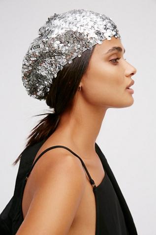 Free People Womens Up All Night Sequin Beret