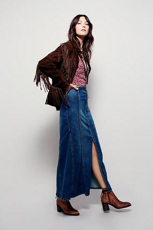 Free People Womens Penelope Denim Maxi Skirt