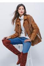 Understated Leather Womens Western Tan Fringe Jacket