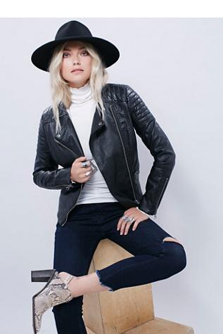 Free People Womens Vegan Leather Collarless Jacket