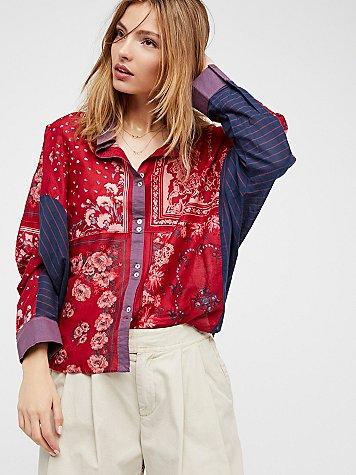 Free People Kp Mixed Print Buttondown