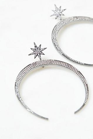 Serefina X Free People Womens Half Moon Crystal Hoops