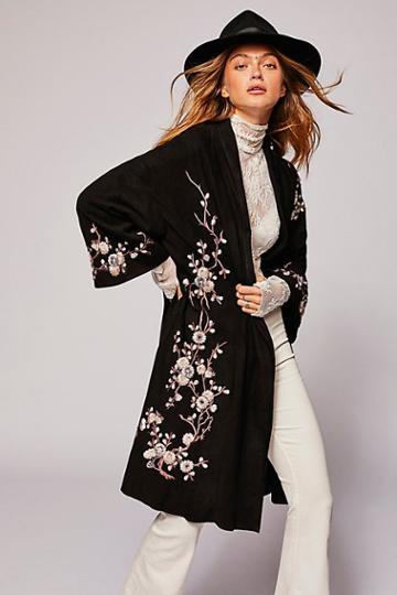 Suede Embroidered Floral Kimono By Free People