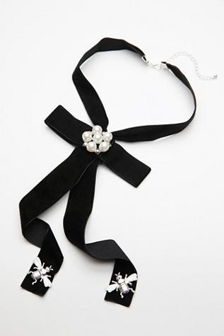 Bordeaux Velvet Bow Necklace By Free People