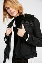 Free People Womens Coated Ft Aviator Jacket