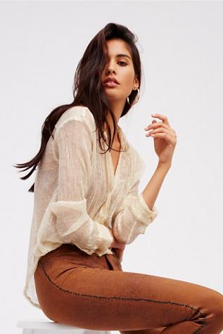 Fp One Womens Crinkle Lurex Twist Top
