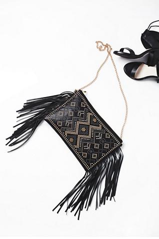 Mary Frances Womens Embellished Fringe Clutch