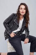 Free People Womens Ruffle Moto Swit Jkt