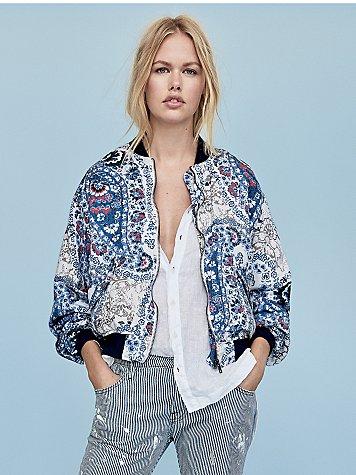 Free People Printed Bomber Jacket