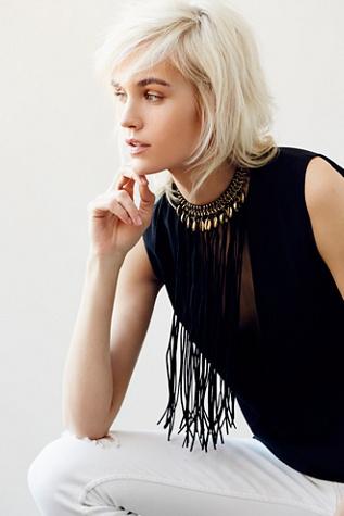Free People Womens Wild Waters Fringe Neckla