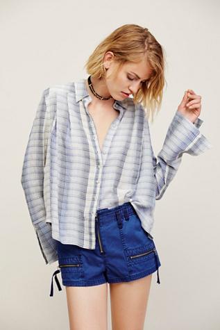 Free People Womens Easy Plaid Bd Top