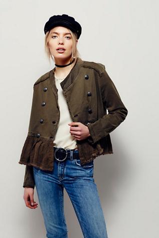 Free People Womens Flared Hem Military Jacket