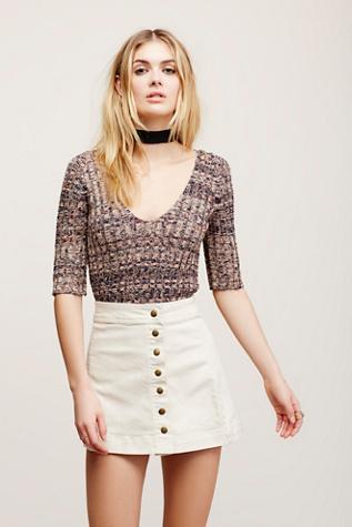 Free People Womens Harnie Marled V-neck Sweater