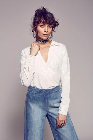 Free People Womens Silver Springs Embroidered Top