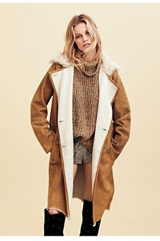 Free People Womens Sherpa Suede Trench
