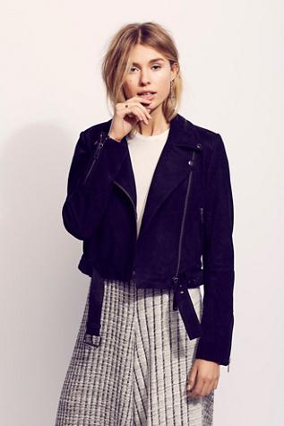 Free People Womens Cropped Suede Moto