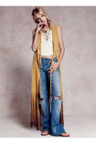 Free People Womens Fringe Maxi Suede Vest