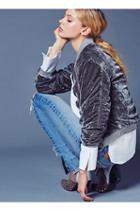 Free People Womens Rouched Velvet Bomber