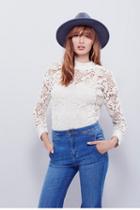 New Romantics Womens Nr Washed Lace Pullover