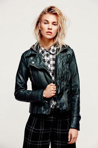 Free People Womens Vegan Leather Hooded Jacket