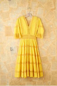 Vintage 1950s Yellow Pleated Maxi Dress At Free People