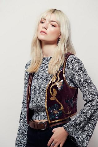 Free People Womens Shrunken Sequin Vest