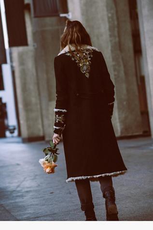 Free People Womens Faux Shearling Coat
