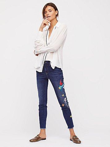 Embroidered Bird Jean By Free People