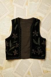 Womens Vintage 1970s Embroidered Velvet Vest