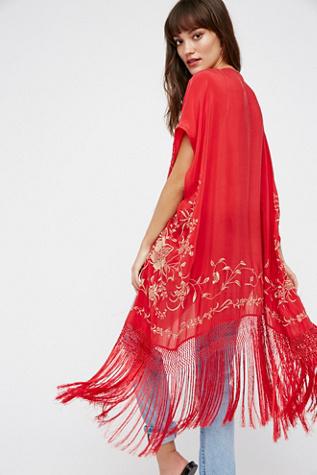 Free People Womens Ophelia Embrd Fringe Kimo