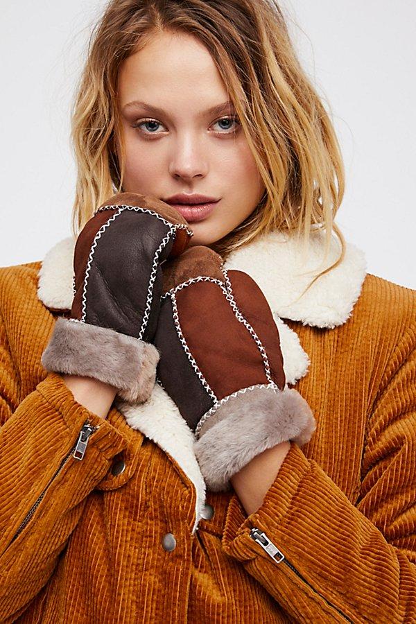 Tundra Patchwork Shearling Mittens By Ricardo B.h. At Free People