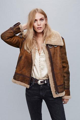 Free People Womens Aviator Sherpa Coat