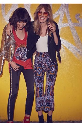 Free People Womens Retro Printed High Rise Flare