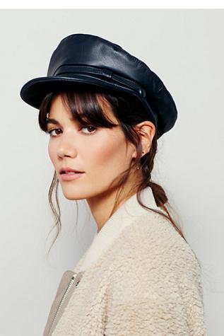Free People Womens Uptown Leather Lieutenant Hat