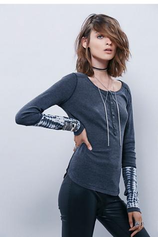 Free People Womens Washed Cuff Henley