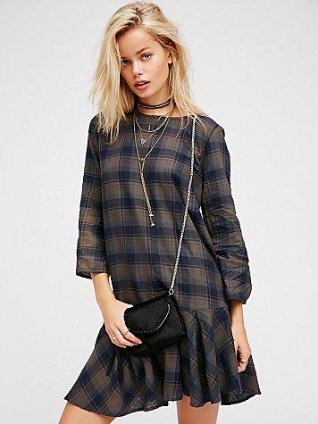 Free People X Cp Shades Drop It Low Plaid Mini Dress