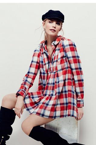 Free People Womens Babydoll Plaid Tunic