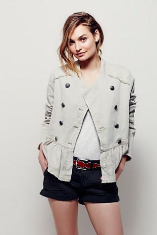 Free People Womens Flared Hem Military Jkt