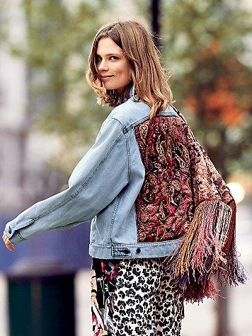 Free People Paisley Quilted Denim Jacket
