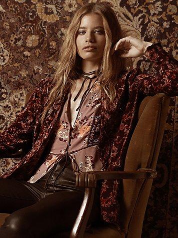 Free People Printed Velvet Slouch Jacket