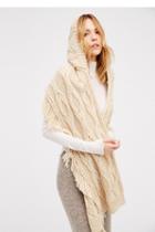 Free People Womens Cable Fringe Hooded Scarf