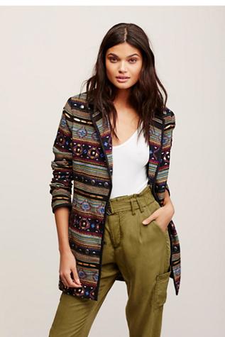 Free People Womens Metal Embellished Jaquard Blazer