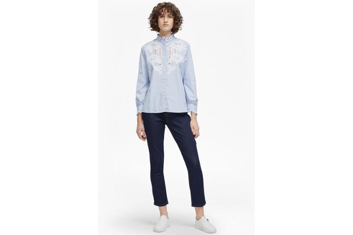 French Connection Olasega Stripe Grandad Collar Shirt