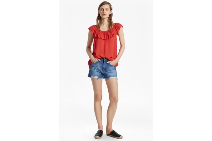 French Connection Afia Crinkle Ruffled Top