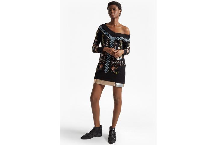 French Connection Bijou Embroidery Knit V Neck Jumper