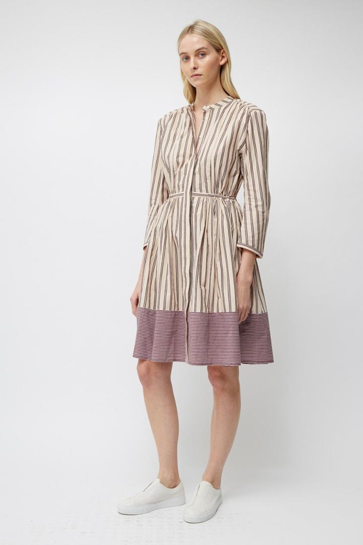 French Connenction Cotton Mix Stripe Long Sleeve Dress