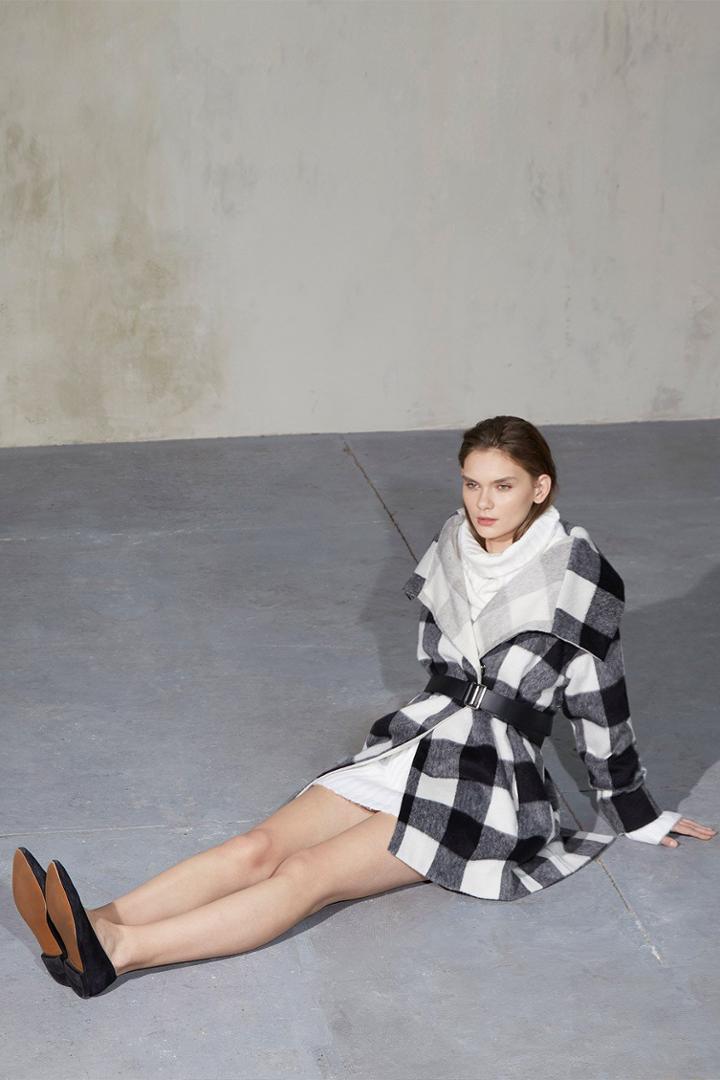 French Connenction Jackie Checked Wide Collar Coat