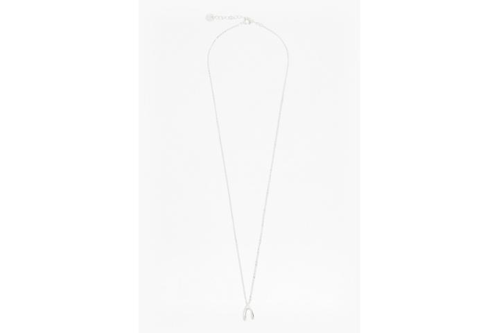 French Connection Long Chain Wish Bone Pendant Necklace