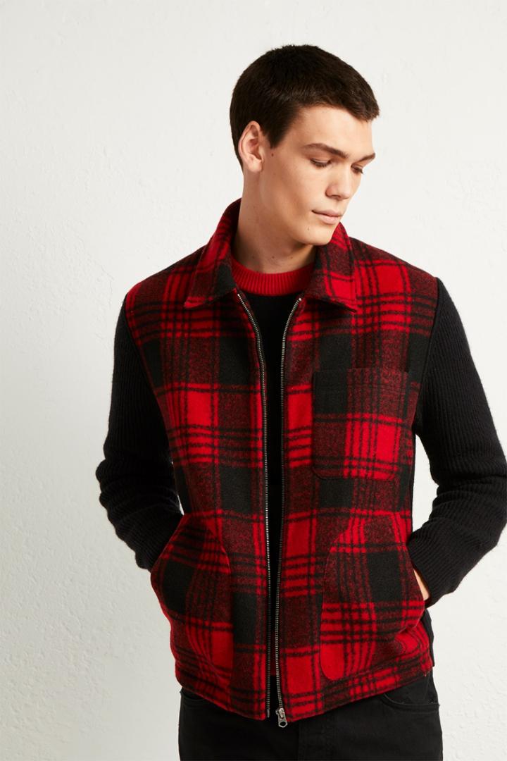 French Connenction Hunting Check Hybrid Zip Sweater