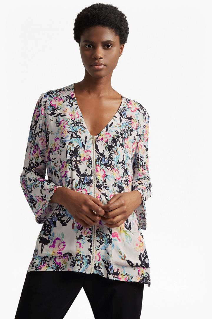 Fcus Delphine Crepe Mix V Neck Top